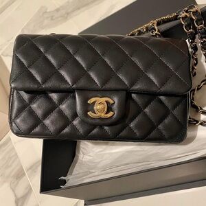 CHANEL Black Quilted Crossbody Bag with Gold Accents